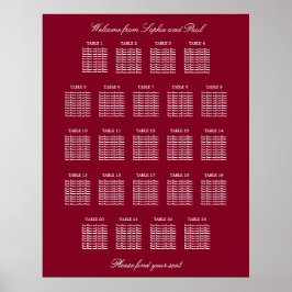 Póster Cartel de Asientos de Boda de Mesa Burgundy 23