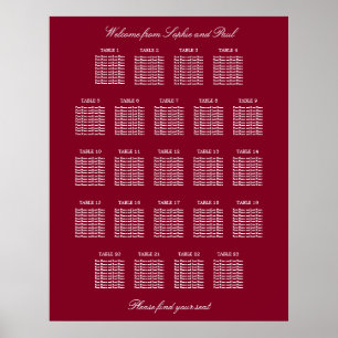 Póster Cartel de Asientos de Boda de Mesa Burgundy 23
