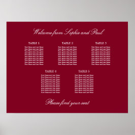 Póster Cartel de Asientos de Boda de Mesa Burgundy 5