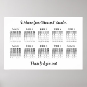 Póster Cartel de Asientos de Boda de Mesa con Estilo 10