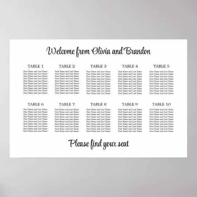 Póster Cartel de Asientos de Boda de Mesa con Estilo 10 (Frente)