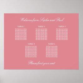 Póster Cartel de Asientos de Boda de Mesa con Rosa Rubor 
