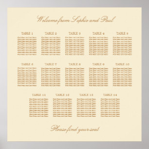 Póster Cartel de Asientos de Boda de Mesa Cream Beige 14