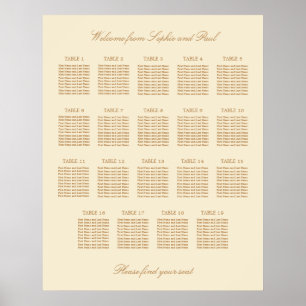 Póster Cartel de Asientos de Boda de Mesa Cream Beige 19