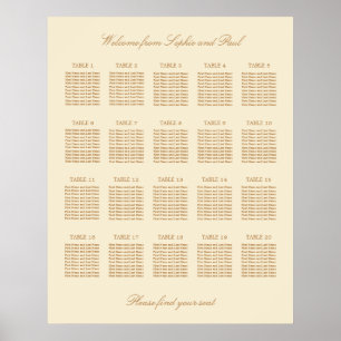 Póster Cartel de Asientos de Boda de Mesa Cream Beige 20