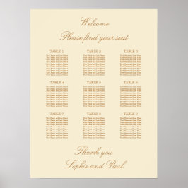 Póster Cartel de Asientos de Boda de Mesa Cream Beige 9