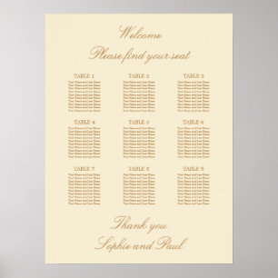 Póster Cartel de Asientos de Boda de Mesa Cream Beige 9