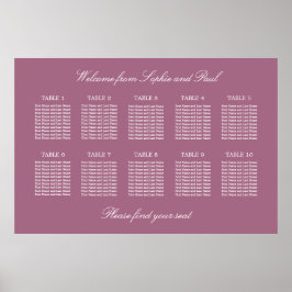 Póster Cartel de Asientos de Boda de Mesa Mauve 10