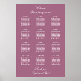 Póster Cartel de Asientos de Boda de Mesa Mauve 12