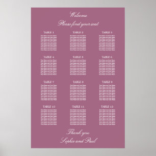 Póster Cartel de Asientos de Boda de Mesa Mauve 12