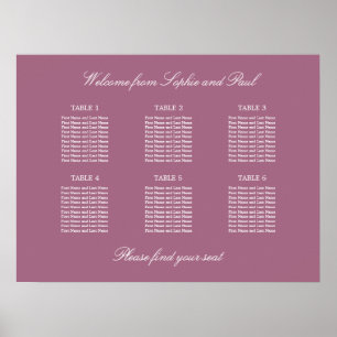Póster Cartel de Asientos de Boda de Mesa Mauve 6