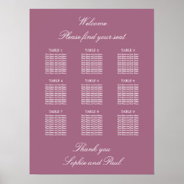 Póster Cartel de Asientos de Boda de Mesa Mauve 9