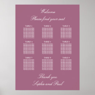 Póster Cartel de Asientos de Boda de Mesa Mauve 9
