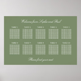 Póster Cartel de Asientos de Boda de Mesa Sage Green 10
