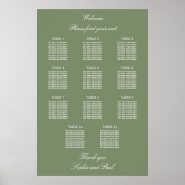 Póster Cartel de Asientos de Boda de Mesa Sage Green 11