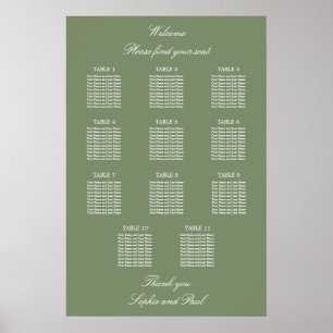 Póster Cartel de Asientos de Boda de Mesa Sage Green 11