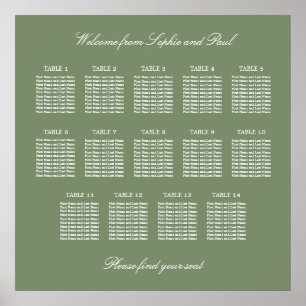 Póster Cartel de Asientos de Boda de Mesa Sage Green 14
