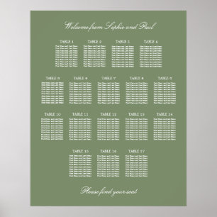 Póster Cartel de Asientos de Boda de Mesa Sage Green 17