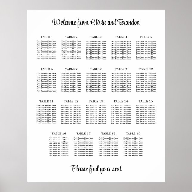 Póster Cartel de Asientos de Boda de Mesa Stylish 19 (Frente)