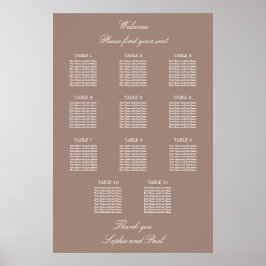 Póster Cartel de Asientos de Boda de Mesa Taupe 11