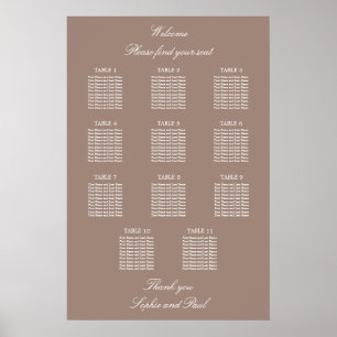 Póster Cartel de Asientos de Boda de Mesa Taupe 11