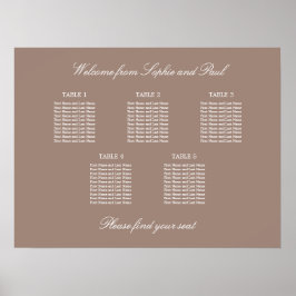 Póster Cartel de Asientos de Boda de Mesa Taupe 5