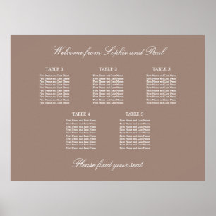 Póster Cartel de Asientos de Boda de Mesa Taupe 5
