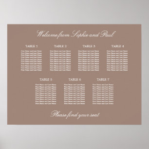 Póster Cartel de Asientos de Boda de Mesa Taupe 7