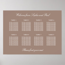 Póster Cartel de Asientos de Boda de Mesa Taupe 8