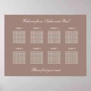 Póster Cartel de Asientos de Boda de Mesa Taupe 8