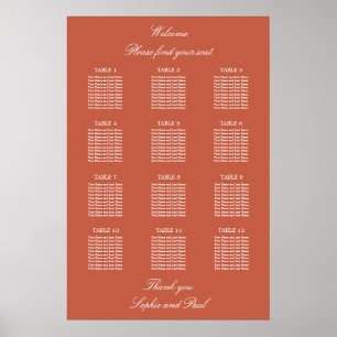 Póster Cartel de Asientos de Boda de Mesa Terracotta 12
