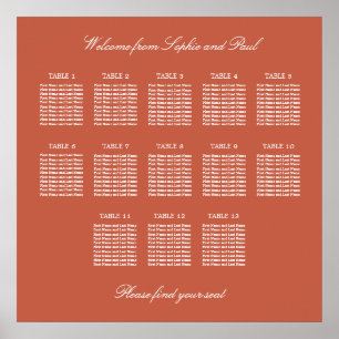 Póster Cartel de Asientos de Boda de Mesa Terracotta 13