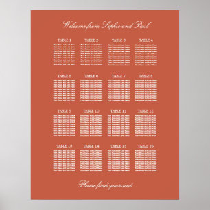 Póster Cartel de Asientos de Boda de Mesa Terracotta 16