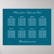 Cartel de Asientos de Boda de Mesa Turquesa 8