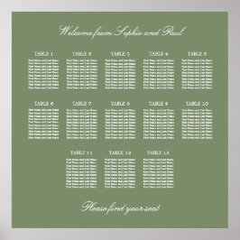 Póster Cartel de Asientos de Boda de Mesa Verde Salvia 13