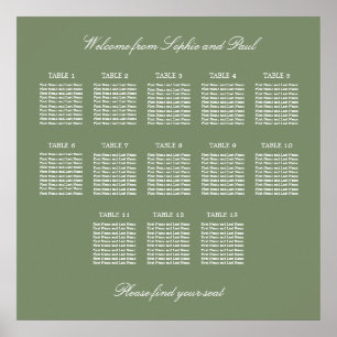 Póster Cartel de Asientos de Boda de Mesa Verde Salvia 13