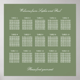 Póster Cartel de Asientos de Boda de Mesa Verde Salvia 15
