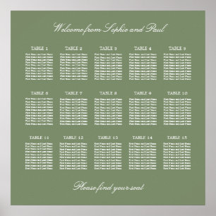 Póster Cartel de Asientos de Boda de Mesa Verde Salvia 15