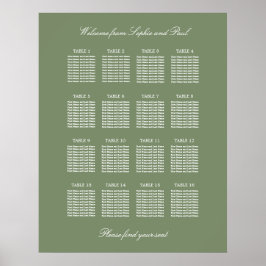 Póster Cartel de Asientos de Boda de Mesa Verde Salvia 16