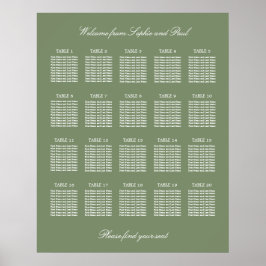 Póster Cartel de Asientos de Boda de Mesa Verde Salvia 20
