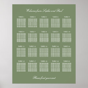 Póster Cartel de Asientos de Boda de Mesa Verde Salvia 20