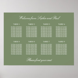 Póster Cartel de Asientos de Boda de Mesa Verde Salvia 8