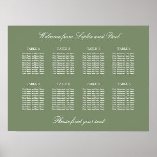 Póster Cartel de Asientos de Boda de Mesa Verde Salvia 8