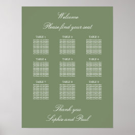 Póster Cartel de Asientos de Boda de Mesa Verde Salvia 9