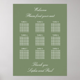 Póster Cartel de Asientos de Boda de Mesa Verde Salvia 9