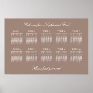 Póster Cartel de Asientos de Boda para Mesa Taupe 10