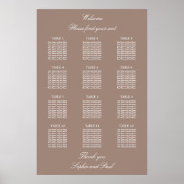 Póster Cartel de Asientos de Boda para Mesa Taupe 12