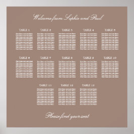 Póster Cartel de Asientos de Boda para Mesa Taupe 13