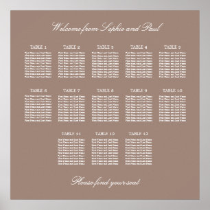 Póster Cartel de Asientos de Boda para Mesa Taupe 13