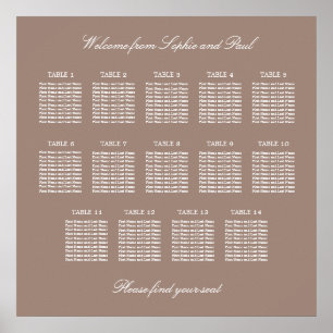Póster Cartel de Asientos de Boda para Mesa Taupe 14